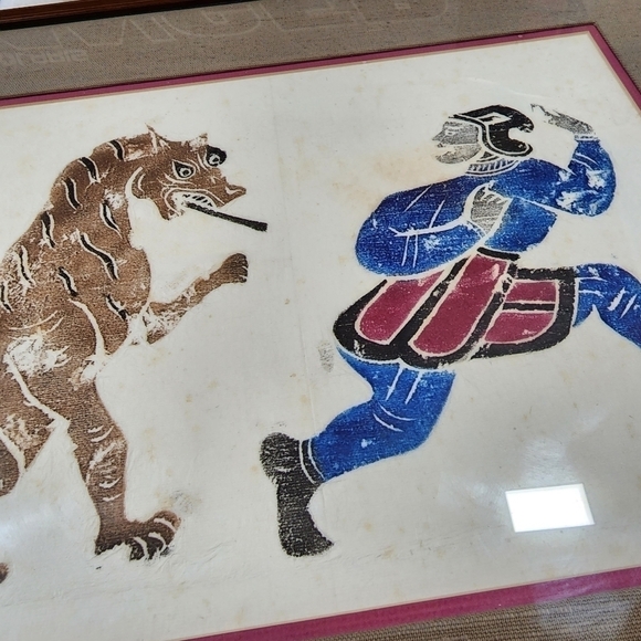 Chinese Temple stone rubbing Framed Art Lion chasing man - Picture 5 of 12